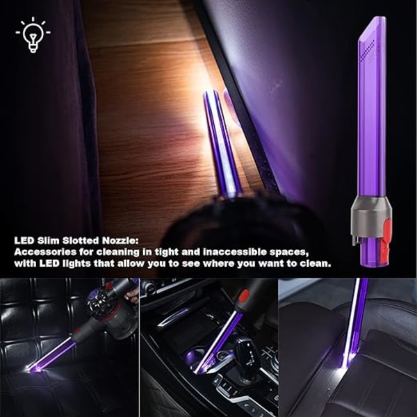 GreeSuit Slim LED-spalteverktøy for Dyson V7 V8 V10 V11 V15 støvsuger R