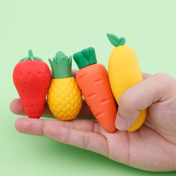4 stk. søde frugtviskelædere, mango, ananas, jordbær, gulerod
