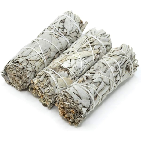 Hvid salvie bundter - (3 stk.) - til hjemmerensning, røgelse, healing, meditation og smudgeritualer (4 tommer)