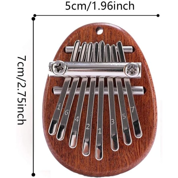 Mini Kalimba 8 tangenter tumporgel med musikbok utsökt fingerharpa musikalisk Mbira-instrument present (Ellipse Deep Brown)