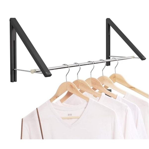 Innfellbar Klesstativ - Veggmontert Folding Klesstativ for Vaskerom Skap Oppbevaring, Aluminium, 2 Kurver med 40 cm Stang (Svart)
