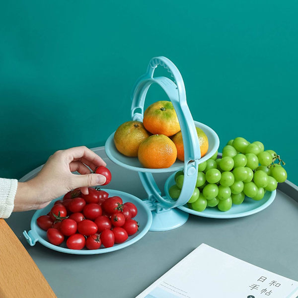 Fällbar fruktbricka med flera lager, hopfällbar fruktbricka snacks dessert display stativ kökstillbehör, blå