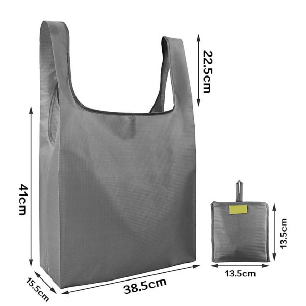 Gjenbrukbare handleposer, sammenleggbare store handleposer med påsydd lomme, gjenbrukbare toteposer, maskinvaskbare for kjøkkenhandel, grå 5-pakninger
