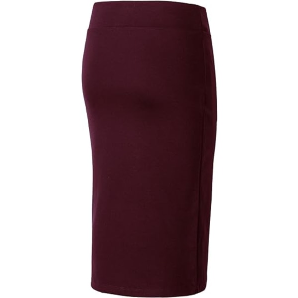 Kvinners elastisk midje stretch bodycon midi blyantskjørt vinrød L