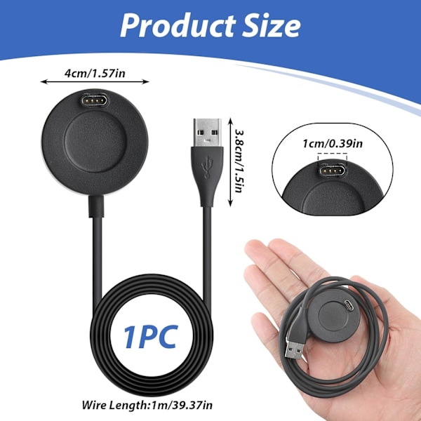 Laddare Kompatibel med Fenix, 1 Meter USB-A Cirkulär Laddstation för Fenix 7/7S/7X/6/6S/6X, 5/5S/5X, Vivoactive 3/4/4S, Instinct 2/2S/2X, Venu