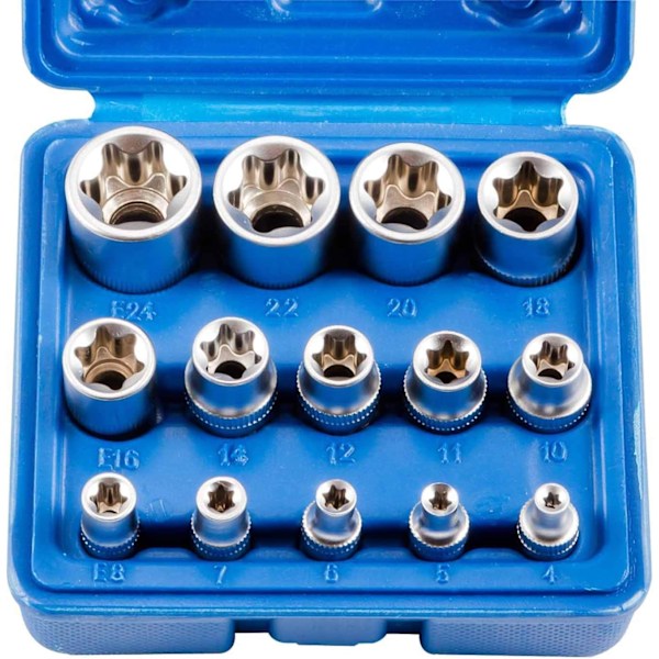 14-dels E4-E24 E-Torx Hex Hon-Torx Hylsesats