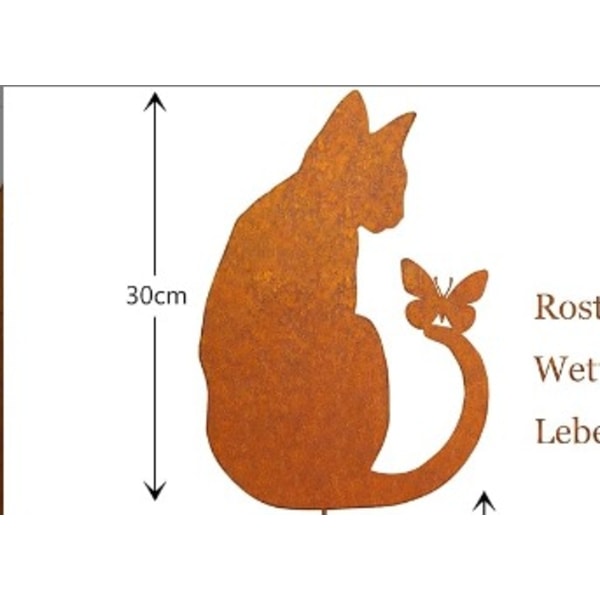 Rostig katt trädgårdsdekoration för blomkruka, naturlig rostpatina, trädgårdsdekoration retro blomma för trädgård terrass balkong