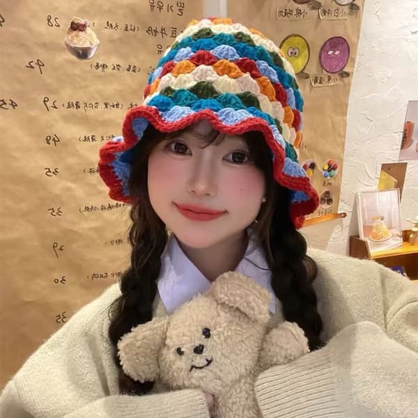 Hæklet spandhat til kvinder, trendy strikket blomster floppy cap, sød boho