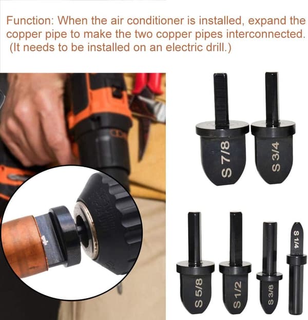 Swaging Tool Drill Bit Set, 6Pcs Bærbar Kobberrør Swaging Tool Drill Bits Set med 7/8\", 3/4\", 5/8\", 1/2\", 3/8\", 1/4\"