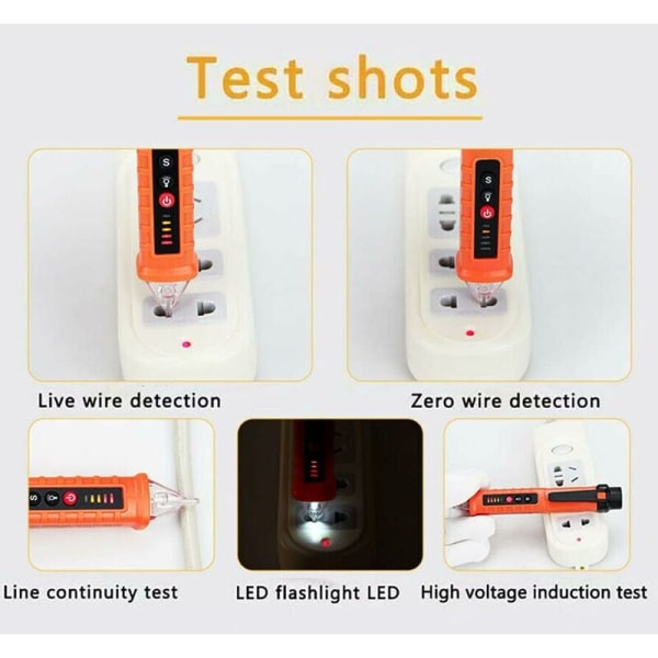 Berøringsfri spændingsdetektor, AC 12-1000V spændingstester med justerbar følsomhed med lommelygte og lydalarm, neutral/spændingsførende ledningstest og detekterer nultrådsledning