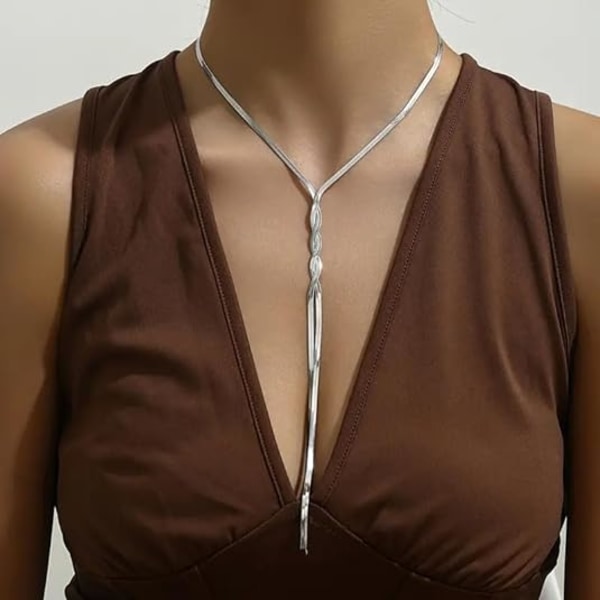 Kvinders lange halskæde Fashion Twisted Snake Chain halskæde sølv