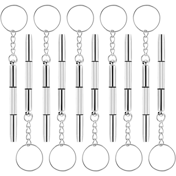 10 stk 3-i-1 rustfritt stål skrutrekker Mini nøkkelring skrutrekker Nøkkelring Bærbar skrutrekker Skrutrekker for reparasjon av briller 3-i-1 Presisi