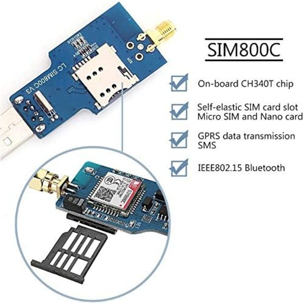 SIM800C Quad Band 850/900/1800/1900MHz USB GSM GPRS trådløs modul T USB C