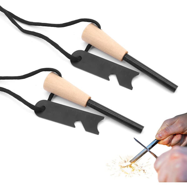 Set med 2 Firestones, Naturlig Eldstartare Kit, Bushcraft Överlevnadsutrustning, Eldstål Flint Tändare Tändstickor kompatibla Camping, Vandring