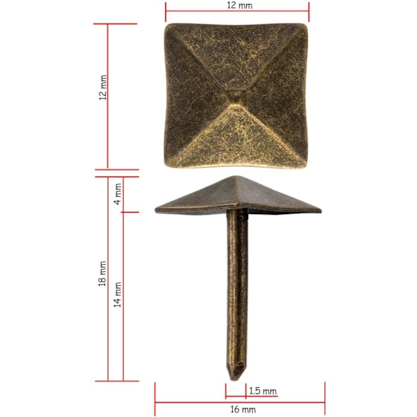 Sett med 40 dekorative spiker i aldret bronse messing 12 x 18m m