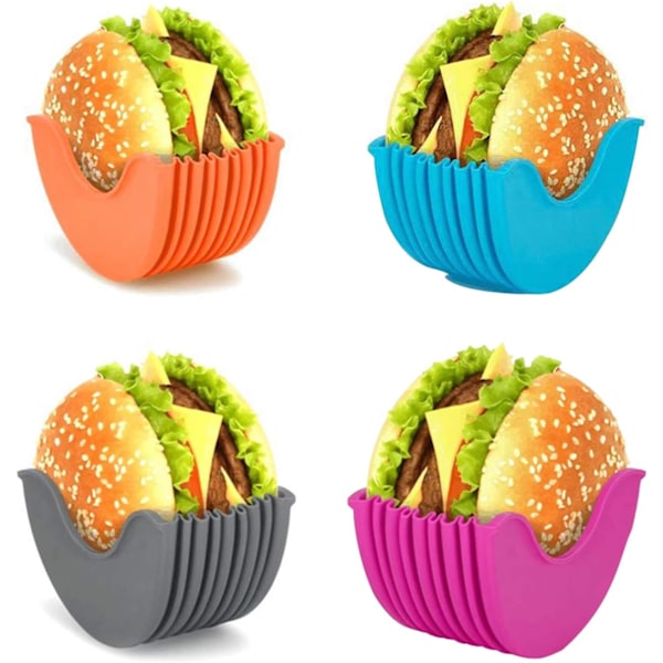 Paket med Utdragbara Silikon Hamburgerhållare Återanvändbara Hamburgerformar Passar Vuxna och Barn Hamburgerälskare Fyra Färger Tillgängliga