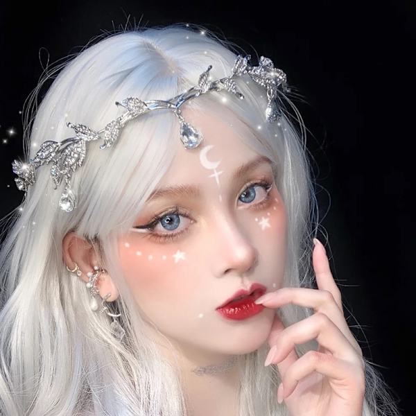 Rhinestone bröllop tiara blad tiara brud tiara, roséguld krona tiara tiara krona juveler huvudkedja, silver