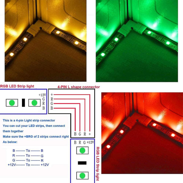 10 stk. L-type 4-bens LED-hurtigtilslutningsarmatur til 10 mm bred Smd 5050 Rgb (hvid)