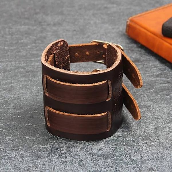 Brun läderarmband för män - Drake - Punk-stil, 11,6 tum, Läder