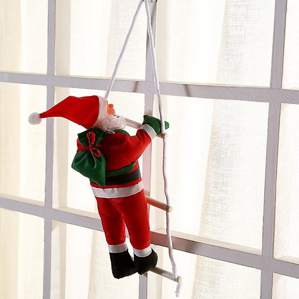 Jultomten klättrar på repsstege julgransprydnad