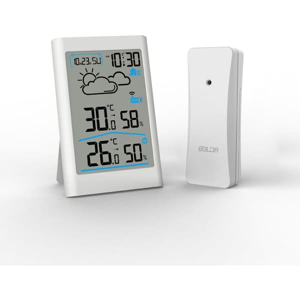 Trådløs vejrstation med udendørs sensor, digitalt termometer, indendørs og udendørs hygrometer, omgivelsestermometer, hydrometer