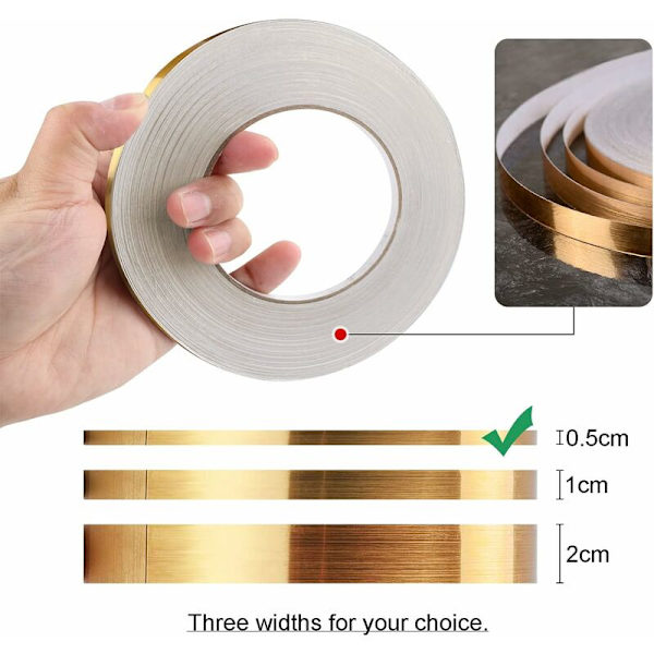 Självhäftande dekorativ tejp för kakel, vattentät fogtejp, för golv, väggar, tak, dörrar och fönster, heminredning (0,5 cm x 50 m), guld