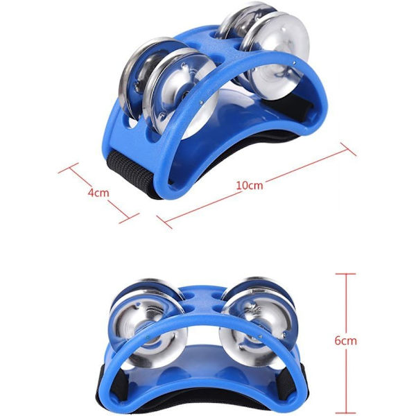 2 stk fottamburin for gitar perkusjon musikkinstrument med metall bjelle for trommetilbehør instrument (blå)