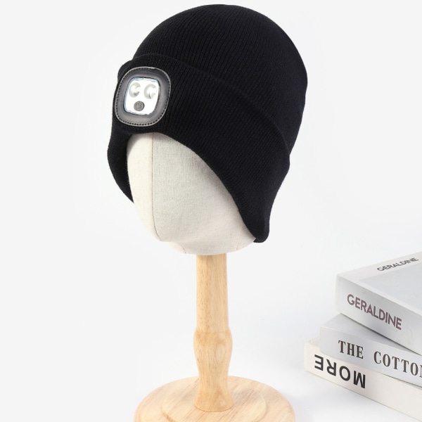 Beanie with LED light USB - Black