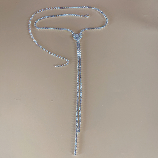 2 stk Rhinestones Beads Y Choker med hjerteanheng Sølv Halskjede