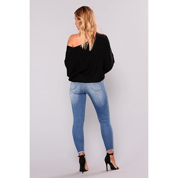 Naisten korkeavyötäröiset, joustavat, repäistyt farkut, tuhotut denim-housut, XL