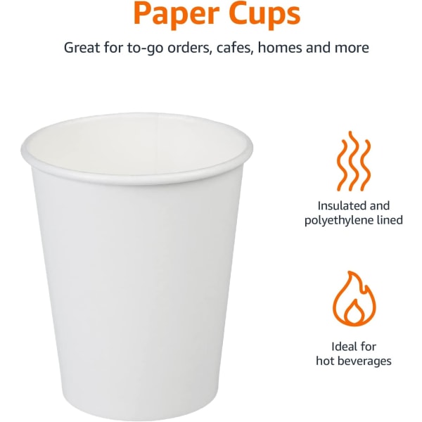 Pappersmugg, vit tjockare varm och kall tekopp 8 oz, 250 ml, 100 st