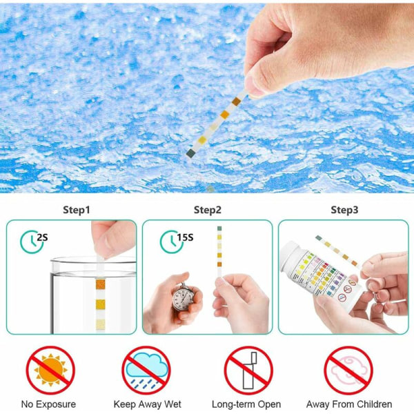 pH- og klor-tester for basseng, 50 strips spa-strips for 5-i-1-bassenget