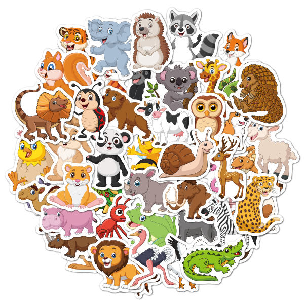Kids Animal Sticker Set, 50 deler Stickers for Sykler, bærbare datamaskiner, S