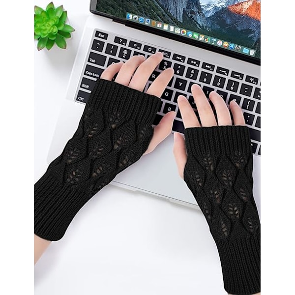 Par Knittade Fingerlösa Vantar, Vintervarma Vantar för Kvinnor, Halvfinger Stickade Vantar för Handledsvärmare med Tumhål