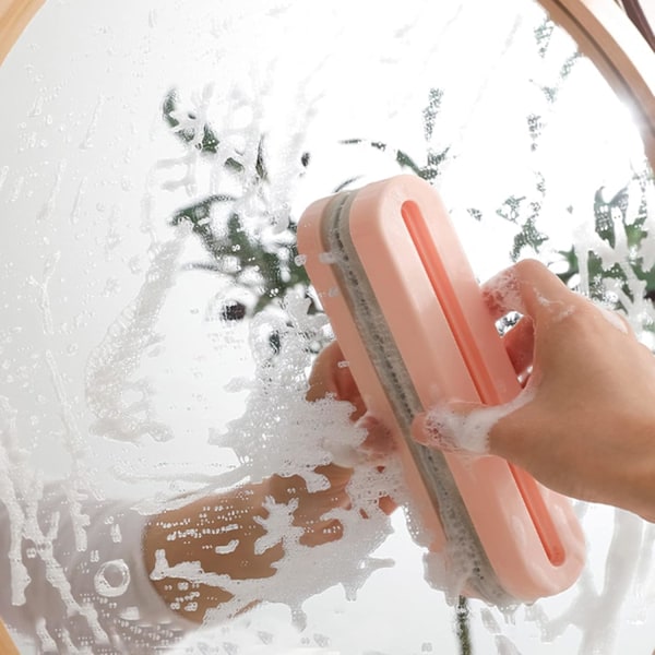 2-pack Multifunktionell Duschborste | 2-i-1 Rengöringsverktyg för Hemmet, Dubbelsidig Squeegee och Svamp, Gummiskrapa