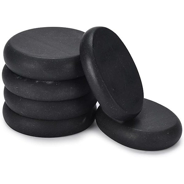Massage Hot Stones Set - 6 stk. Basalt Hot Rocks Stones Kit til Spa, Massage Terapi, Afslapning, Smertelindring - Sort 2 stk.: 6*8cm+4 stk.: 6*6cm