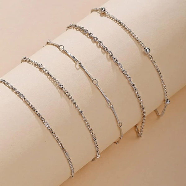 Boho Perle Ankelkæder Sølv Multilayer Perle Kæde Ankelkæde Armbånd