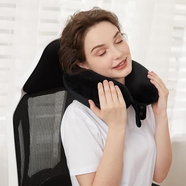 Resekudde Cervical Support Memory Foam Kudde Vila Sovande U-formad Nackkudde Idealisk för Flygplan Stol Bil Hem Kontor (Svart)