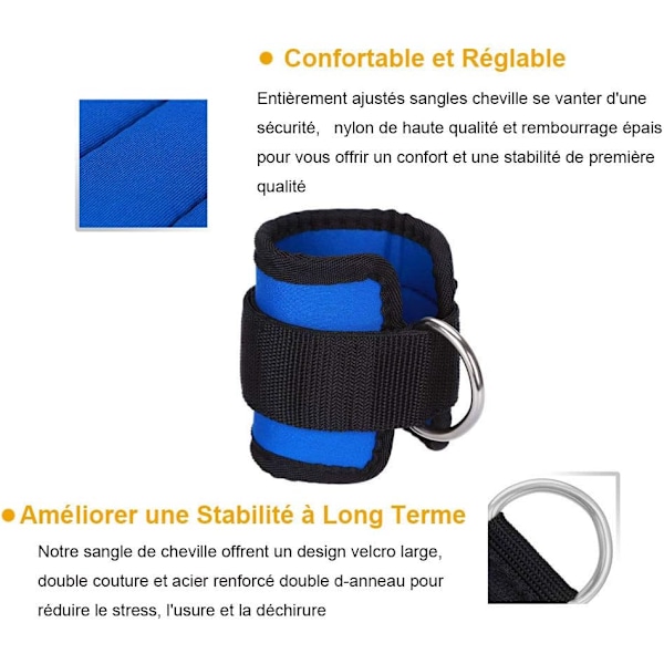 2PCS fotledsstöd för styrketräning, justerbar D-ring fitness fotled handledsrem med hållbara flätor för magmuskler, ben och knappvikter övningar män och kvinnor