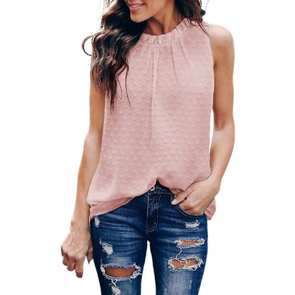 Dam sommarhalterneck i chiffong, casual ärmlös blus XL