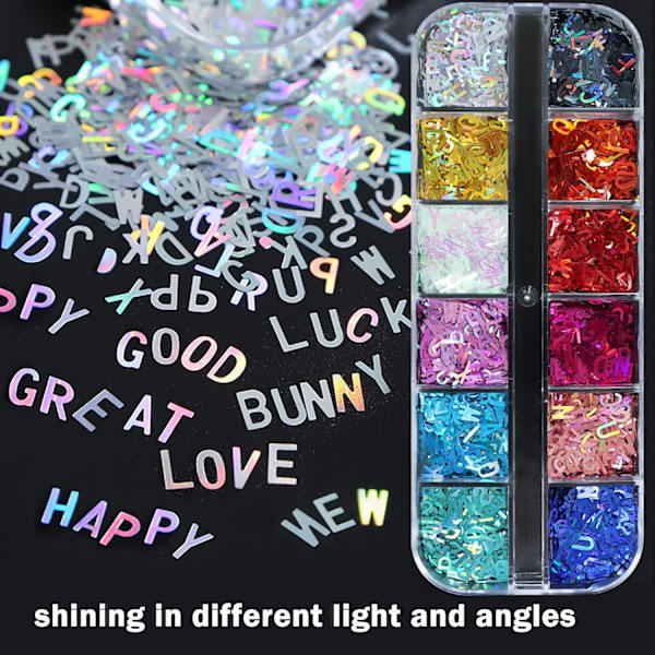 Kirjain kynsien koristelupaljetit Laser aakkoset kynsien glitterhiutaleet konfetti DIY Des