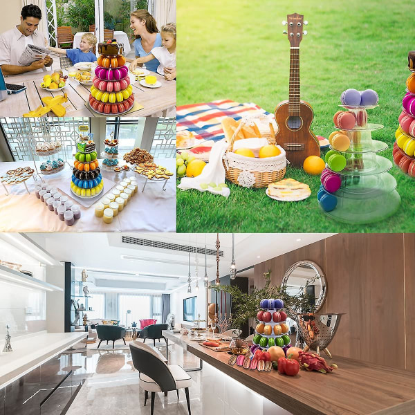 6 etasjers makronstativ for bryllup, bursdagsfest, cupcake-kake i plast