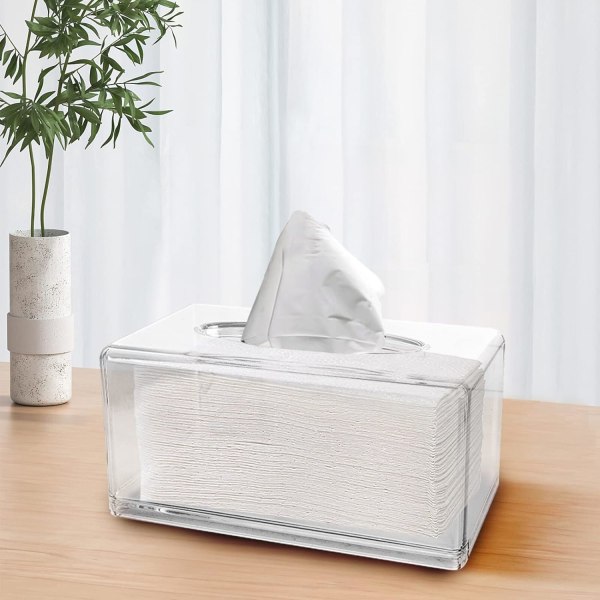 Akryylinen nenäliina-annostelija: 22×12×9cm Suorakulmainen nenäliina-annostelija, Suorakulmainen läpinäkyvä akryylinen nenäliina-annostelija autoon, hotelliin, makuuhuoneeseen, toimistoon (Läpinäkyvä)