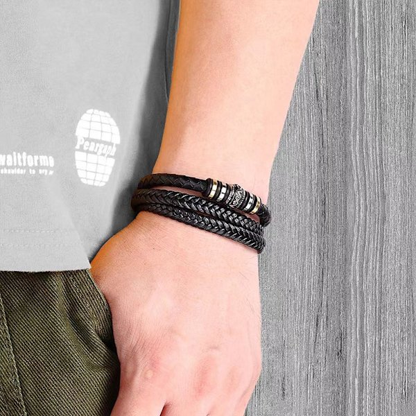 Till min son - Älskar dig för evigt läderarmband, herrars flätade läderarmband
