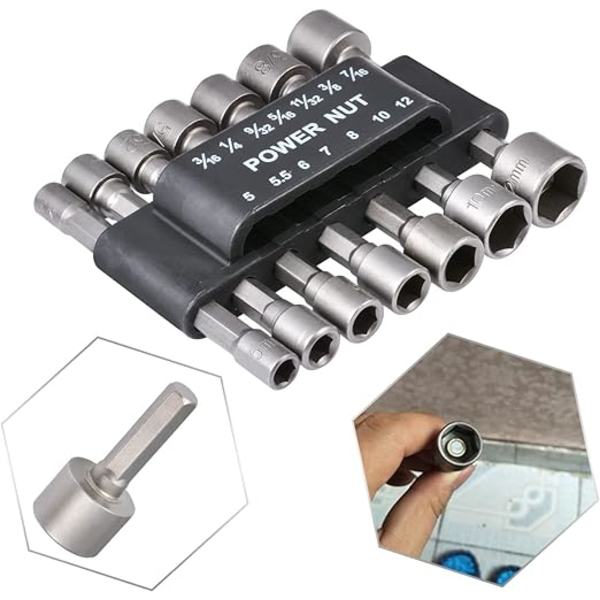 5mm-12mm Hexmutterdrivare Kraftfulla borrbits Metriska hylsadapter Solida hylsnyckelslangar för skruvar -14 st