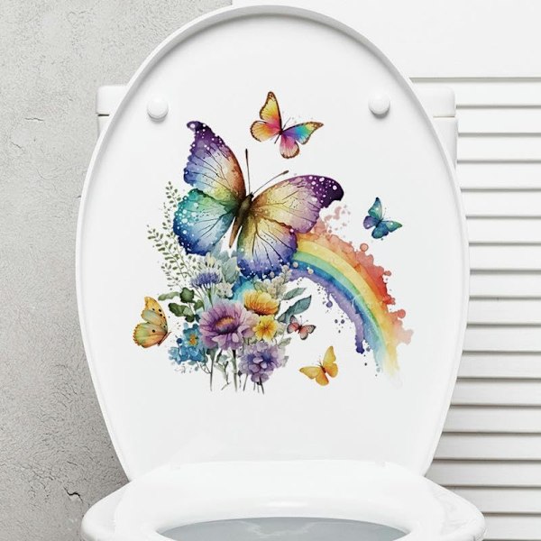 30 * 28CM 3 stk Butterfly Flower Rainbow selvklebende toalettlokk klistremerker morsomme Pvc toalettsete lokk klistremerker baderom vegg klistremerker