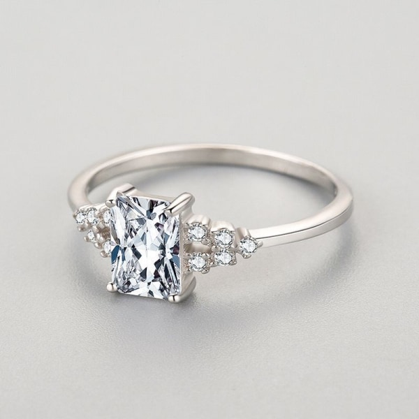 Rektangulär Zirkon Ring Dam Fashion Ljus Lyx Ring Silver
