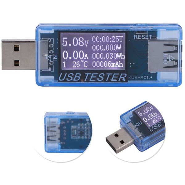 USB Digital Tester Spänning Ström Mätare Voltmeter 8 I 1 Detektor 0-5A 0-150W 4-30V Blå
