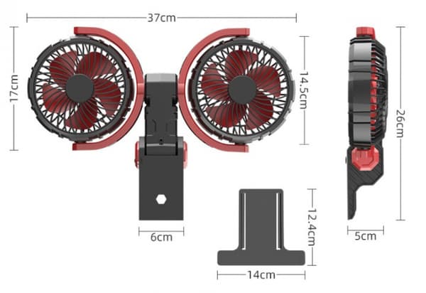 Bilventilator, Ventilator til bil, USB-bilventilator - 12V/24V Bilventilator, Dobbelt hovedbilventilator, R