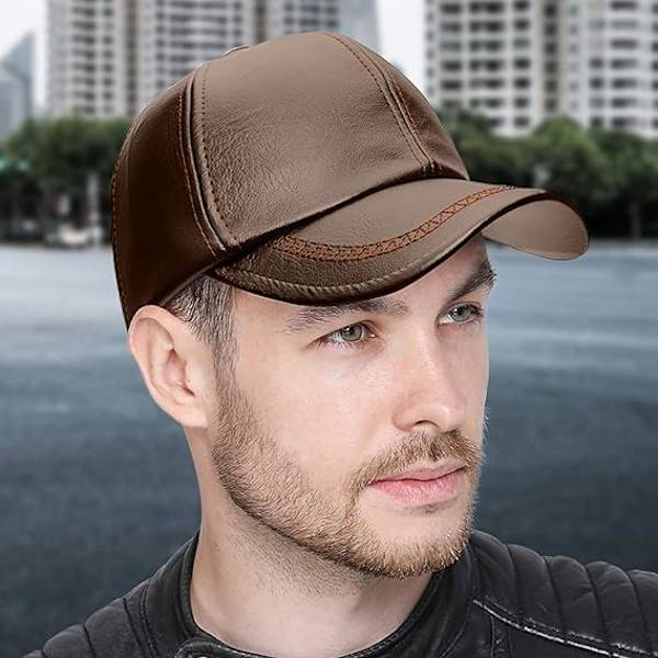Mænds Baseball Cap PU Læder Klassisk Vintage Newsboy CapsDriving Hat til Mænd